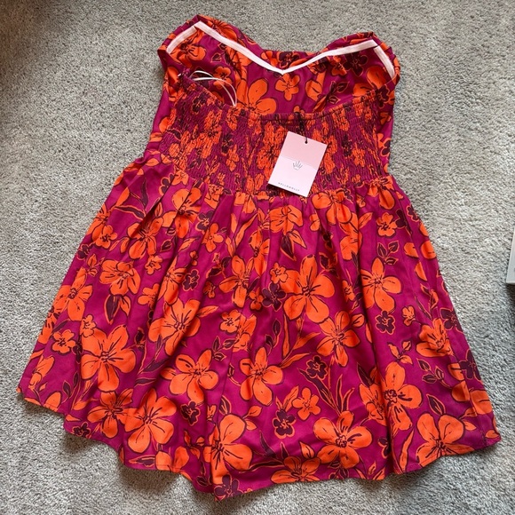 NWT Hello Molly strapless flowy pink orange floral romper corset top XL - Picture 3 of 12